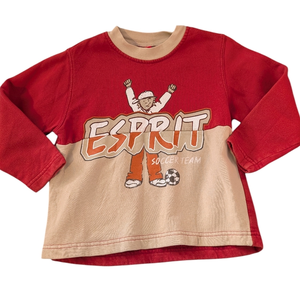 90s Y2K Vintage Esprit Kids Red & Tan Graphic Print Soccer Sweatshirt‎ Sz 4/5